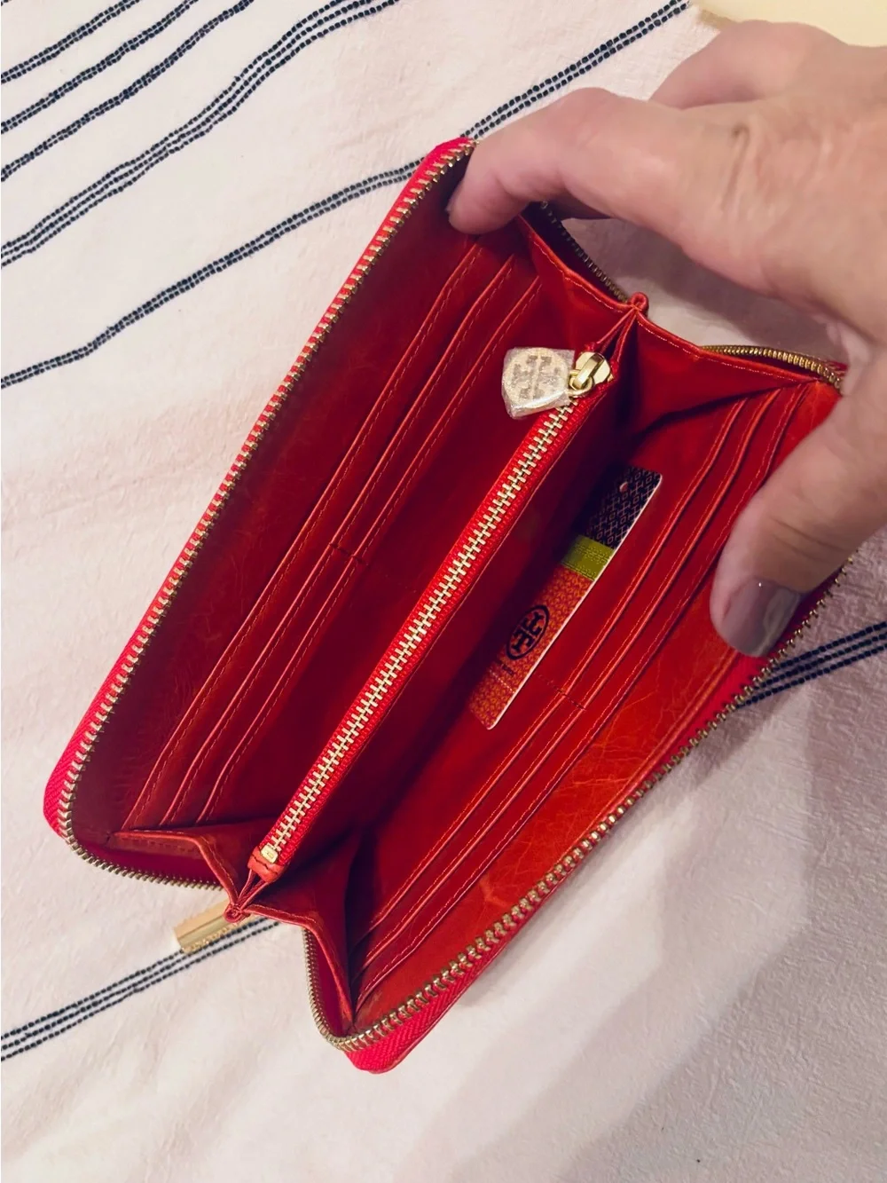 Tory Burch Red Leather Zip Wallet with Gold Logo
